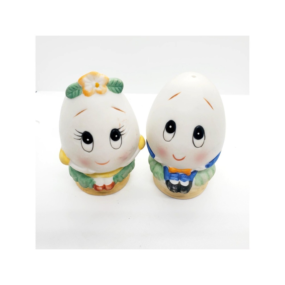 Vintage Lefton Egg Salt & Pepper Shakers Humpty Dumpty Mr & Mrs Easter Taiwan